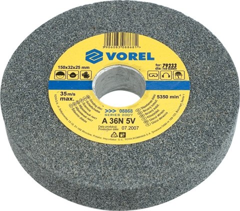 TARCZA DO SZLIFIERKI STOŁOWEJ 150*12*15MM ZGRUBNA VOREL TARCZA DO SZLIFIERKI STOŁOWEJ 150*12*15MM ZGRUBNA VOREL
