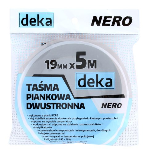 TAŚMA DWUSTRONNA PIANKOWA NERO CZARNA 19MM*5M DEKA TAŚMA DWUSTRONNA PIANKOWA NERO CZARNA 19MM*5M DEKA