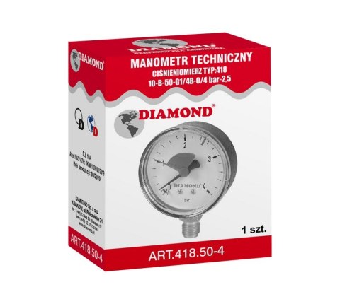 MANOMETR TECHNICZNY ŚR. 50MM 0-4 BAR GW 1/4' DIAMOND MANOMETR TECHNICZNY ŚR. 50MM 0-4 BAR GW 1/4' DIAMOND