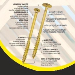 WKRĘT DO DREWNA Z ŁBEM STOŻKOWYM NA TORX 5*100MM T25 UN