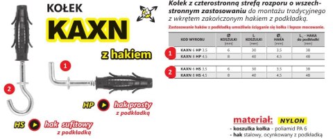 KOŁEK ROZPOROWY WSZECHSTRONNY KAXN 8 HAK PROSTY 4.5/P UN KOŁEK ROZPOROWY WSZECHSTRONNY KAXN 8 HAK PROSTY 4.5/P UN