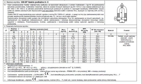 SZEKLA PODŁUŻNA KL.6 GM-SP 3.25T WLL UN SZEKLA PODŁUŻNA KL.6 GM-SP 3.25T WLL UN