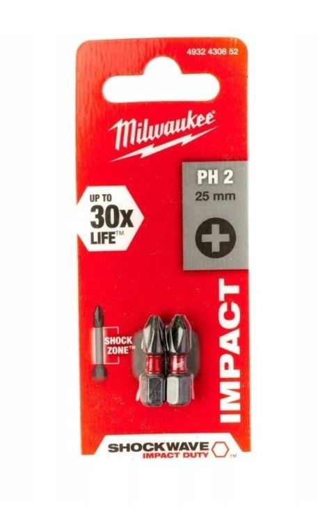 BIT, GROT, KOŃCÓWKA SHOCKWAVE PH2 25MM 2 SZT. MILWAUKEE BIT, GROT, KOŃCÓWKA SHOCKWAVE PH2 25MM 2 SZT. MILWAUKEE