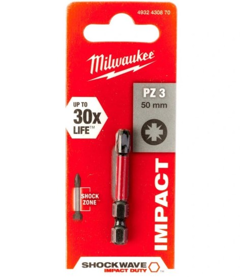BIT, GROT, KOŃCÓWKA SHOCKWAVE PZ3 50MM 1 SZT MILWAUKEE BIT, GROT, KOŃCÓWKA SHOCKWAVE PZ3 50MM 1 SZT MILWAUKEE