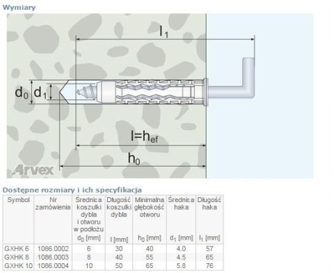 DYBEL UNIVERSALNY Z HAKIEM KĄTOWYM GXHK 6MM ARVEX DYBEL UNIVERSALNY Z HAKIEM KĄTOWYM GXHK 6MM ARVEX