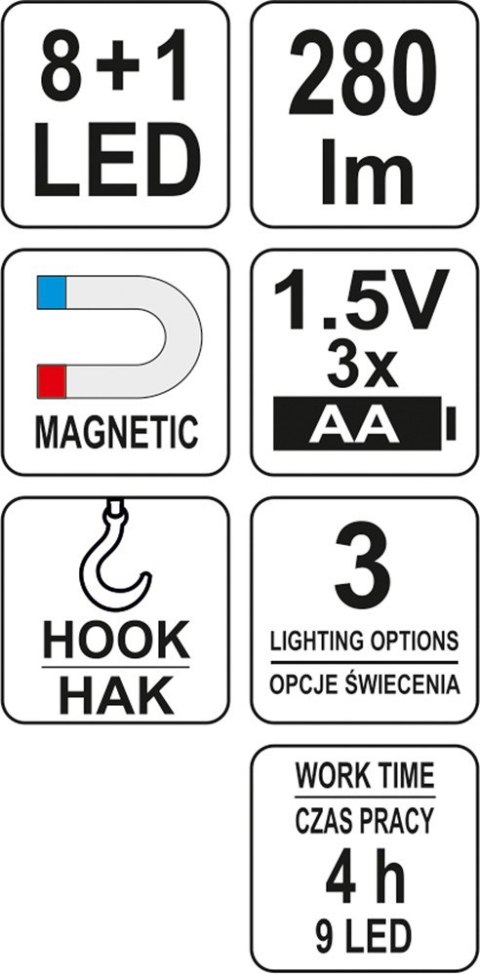 LATARKA WARSZTATOWA 2W1 LED MAGNET 3XAA YATO LATARKA WARSZTATOWA 2W1 LED MAGNET 3XAA YATO