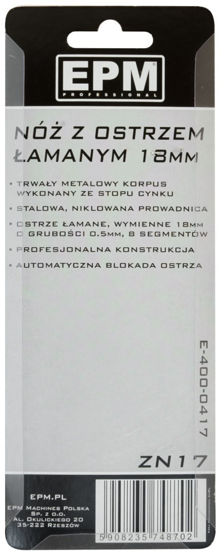 NÓŻ, NOŻYK Z OSTRZEM ŁAMANYM 18MM STOP CYNKU EPM NÓŻ, NOŻYK Z OSTRZEM ŁAMANYM 18MM STOP CYNKU EPM