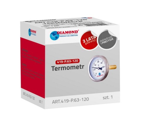TERMOMETR ŚR 40MM 0-120C, TYŁ-GW 1/2' DIAMOND TERMOMETR ŚR 40MM 0-120C, TYŁ-GW 1/2' DIAMOND