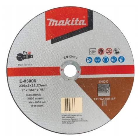 TARCZA TNĄCA INOX 230*2MM PŁASKA MAKITA TARCZA TNĄCA INOX 230*2MM PŁASKA MAKITA