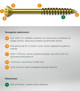 WKRĘT DO PODŁÓG/DESEK OCYNK ŻÓŁTY TX 3.5*45MM SPAX SPAX