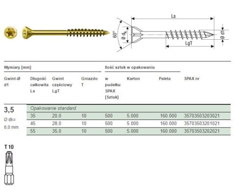 WKRĘT DO PODŁÓG/DESEK OCYNK ŻÓŁTY TX 3.5*45MM SPAX SPAX WKRĘT DO PODŁÓG/DESEK OCYNK ŻÓŁTY TX 3.5*45MM SPAX SPAX