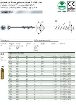 WKRĘT Z ŁBEM STOŻKOWYM 8*140MM TX WIROX SPAX SPAX