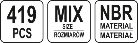 419 SZT ORINGÓW GUMOWYCH MIX YATO 419 SZT ORINGÓW GUMOWYCH MIX YATO