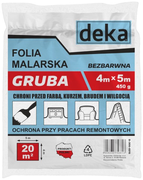 FOLIA MALARSKA GRUBA BEZBARWNA 4*5M 450G DEKA FOLIA MALARSKA GRUBA BEZBARWNA 4*5M 450G DEKA