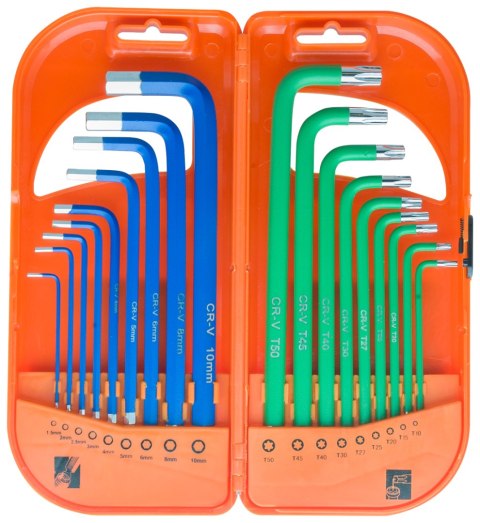 KOMPLET KLUCZY TRZPIENIOWYCH HEX I TORX DŁUGIE 18 SZTUK EPM KOMPLET KLUCZY TRZPIENIOWYCH HEX I TORX DŁUGIE 18 SZTUK EPM