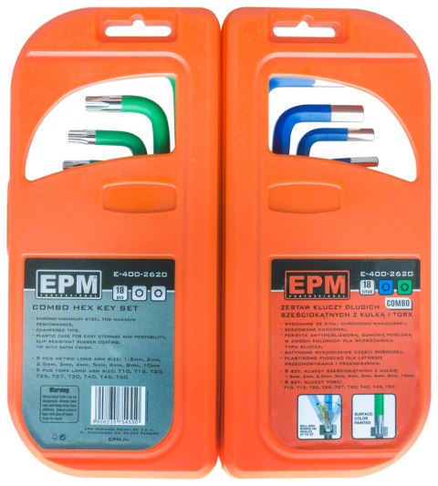 KOMPLET KLUCZY TRZPIENIOWYCH HEX I TORX DŁUGIE 18 SZTUK EPM KOMPLET KLUCZY TRZPIENIOWYCH HEX I TORX DŁUGIE 18 SZTUK EPM