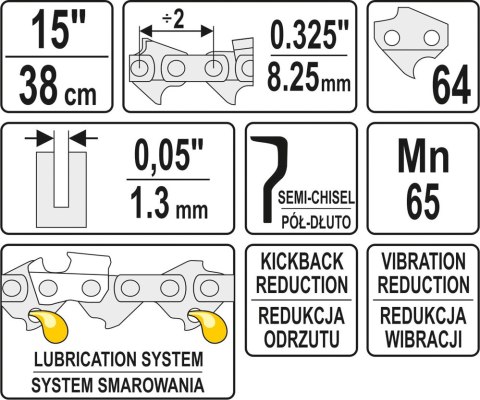 ŁAŃCUCH TNĄCY DO PILARKI 15'' .325 1.3MM 64Z YATO ŁAŃCUCH TNĄCY DO PILARKI 15'' .325 1.3MM 64Z YATO