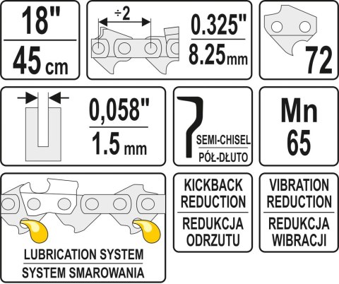 ŁAŃCUCH TNĄCY DO PILARKI 18'' .325 1.5MM 72Z YATO ŁAŃCUCH TNĄCY DO PILARKI 18'' .325 1.5MM 72Z YATO
