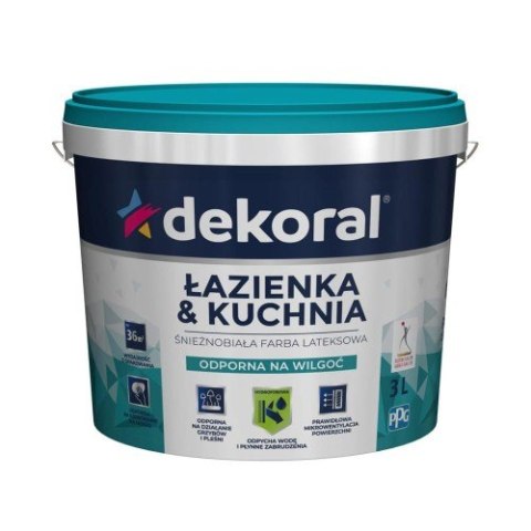 EMULSJA AKRYL WEW ŁAZIENKA&KUCHNIA MALEINAK BIAŁY MAT 3L DEKORAL EMULSJA AKRYL WEW ŁAZIENKA&KUCHNIA MALEINAK BIAŁY MAT 3L DEKORAL