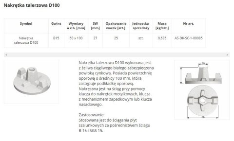 NAKRĘTKA TALERZOWA D100 UN NAKRĘTKA TALERZOWA D100 UN