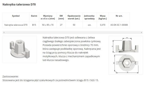 NAKRĘTKA TALERZOWA D70 UN NAKRĘTKA TALERZOWA D70 UN