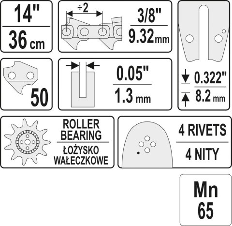PROWADNICA ŁAŃCUCHA DO PILAREK 14' 3/8'G YATO PROWADNICA ŁAŃCUCHA DO PILAREK 14' 3/8'G YATO