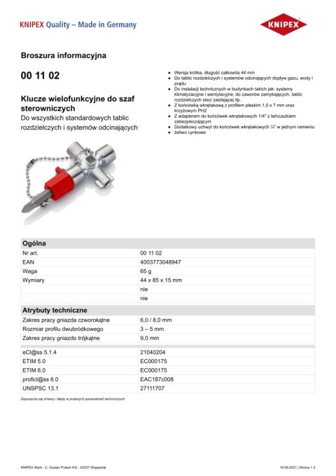 KLUCZE WIELOFUNKCYJNE DO SZAF STEROWNICZYCH KNIPEX KLUCZE WIELOFUNKCYJNE DO SZAF STEROWNICZYCH KNIPEX