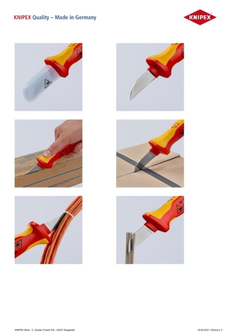 NÓŻ DO KABLI IZOLOWANY 1000V 190MM KNIPEX NÓŻ DO KABLI IZOLOWANY 1000V 190MM KNIPEX