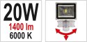 REFLEKTOR DIODOWY Z CZUJNIKIEM RUCHU 20W YATO