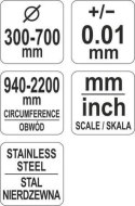 TAŚMA DO POMIARU ŚREDNICY I OBWODU 940-2200/0,1MM NIERDZEWNA YATO