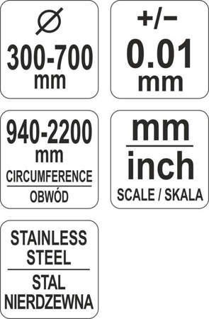TAŚMA DO POMIARU ŚREDNICY I OBWODU 940-2200/0,1MM NIERDZEWNA YATO TAŚMA DO POMIARU ŚREDNICY I OBWODU 940-2200/0,1MM NIERDZEWNA YATO