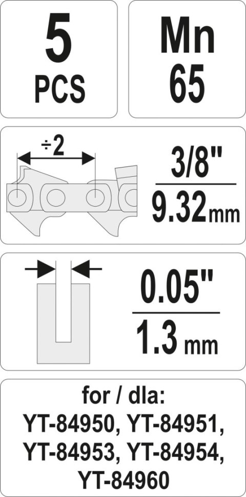 ZESTAW OGNIW DO ŁAŃCUCHA 3/8''/0.05'' YATO ZESTAW OGNIW DO ŁAŃCUCHA 3/8''/0.05'' YATO
