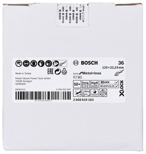KRĄŻEK FIBROWY X-LOCK R780 GR. 36 125MM INOX BOSCH KRĄŻEK FIBROWY X-LOCK R780 GR. 36 125MM INOX BOSCH