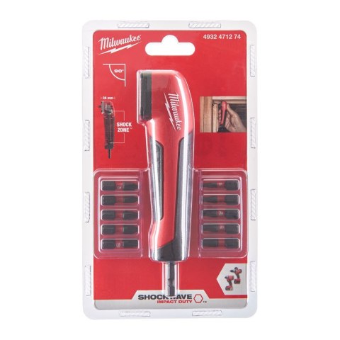 KOŃCÓWKA KĄTOWA 1/4'' + BITY MILWAUKEE KOŃCÓWKA KĄTOWA 1/4'' + BITY MILWAUKEE