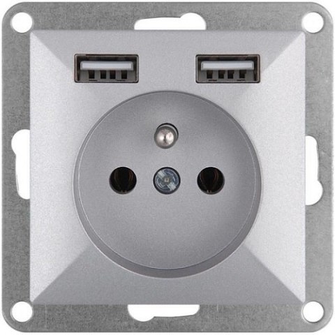PERŁA GNIAZDO POJEDYŃCZE P/T Z/U 2*USB 2A, 5V SREBRNY ABEX PERŁA GNIAZDO POJEDYŃCZE P/T Z/U 2*USB 2A, 5V SREBRNY ABEX