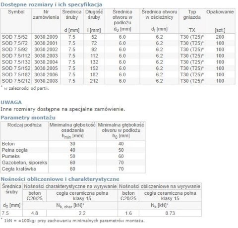 ŚRUBA OŚCIEŻNICOWA SOD 7.5/112MM ŁEB CYLINDRYCZNY ARVEX ŚRUBA OŚCIEŻNICOWA SOD 7.5/112MM ŁEB CYLINDRYCZNY ARVEX
