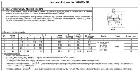 OGNIWO PRZEGUBOWE GM-LL G10 13MM WLL 6.7T UN OGNIWO PRZEGUBOWE GM-LL G10 13MM WLL 6.7T UN