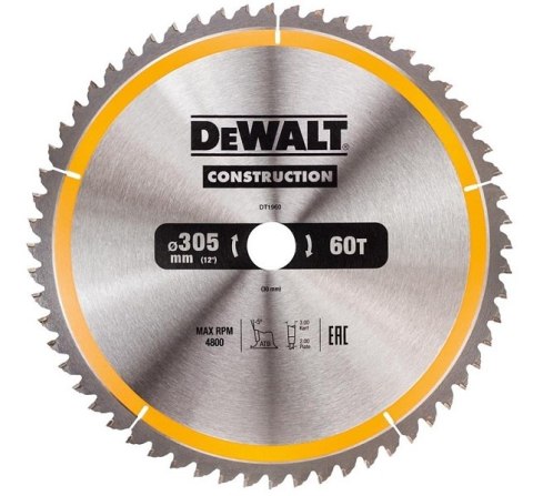 PIŁA TARCZOWA DO DREWNA 305/30MM, 60 ZĘBÓW DEWALT PIŁA TARCZOWA DO DREWNA 305/30MM, 60 ZĘBÓW DEWALT