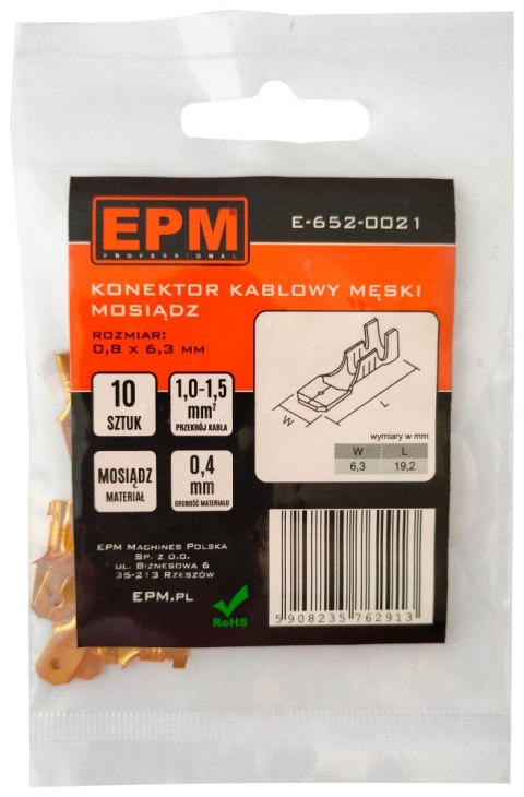 KOŃCÓWKA WSUWANA 1-1.5MM 0.8-6.35 10 SZTUK EPM KOŃCÓWKA WSUWANA 1-1.5MM 0.8-6.35 10 SZTUK EPM