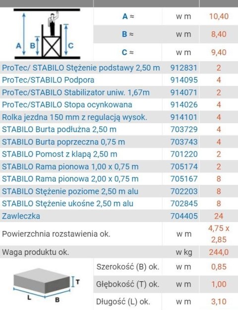 RUSZTOWANIE STABILO 10, 0.75*2.5M WYSOKOŚĆ ROBOCZA 10.4M KRAUSE RUSZTOWANIE STABILO 10, 0.75*2.5M WYSOKOŚĆ ROBOCZA 10.4M KRAUSE