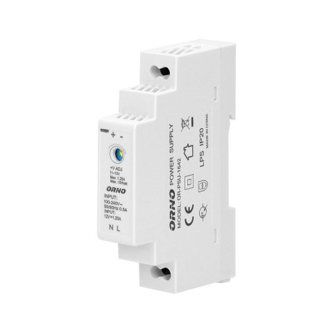 ZASILACZ NA SZYNĘ DIN 12VDC, 1,25A, 15W, SZEROKOŚĆ 1 MODUŁ ORNO ZASILACZ NA SZYNĘ DIN 12VDC, 1,25A, 15W, SZEROKOŚĆ 1 MODUŁ ORNO