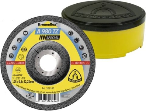 TARCZA WYPUKŁA A980 TZ 125*0.8*22 322183 KLINGSPOR TARCZA WYPUKŁA A980 TZ 125*0.8*22 322183 KLINGSPOR