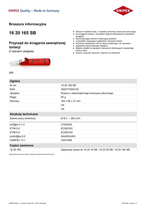 PRZYRZĄD DO ŚCIĄGANIA ZEWNĘTRZNEJ IZOLACJI 8.0-28.0MM 165MM KNIPEX PRZYRZĄD DO ŚCIĄGANIA ZEWNĘTRZNEJ IZOLACJI 8.0-28.0MM 165MM KNIPEX
