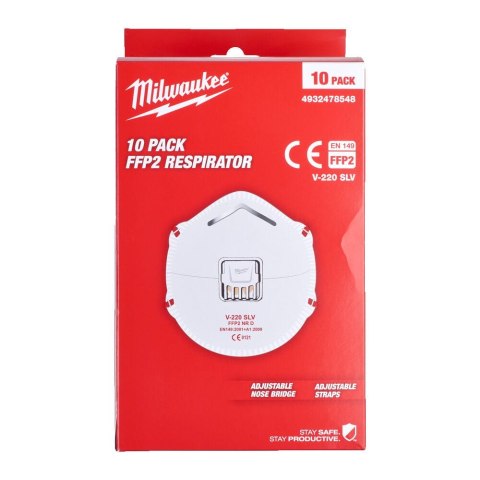 PÓŁMASKA FFP2 Z ZAWORKIEM 10SZT. MILWAUKEE