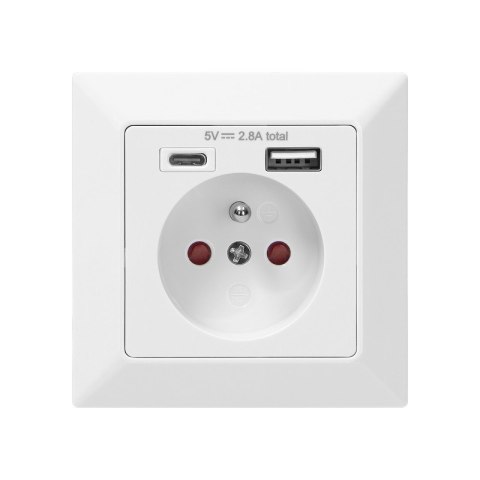 GNIAZDO POJEDYNCZE 2P+Z USB-A + USB-C WYJŚCIE ORNO GNIAZDO POJEDYNCZE 2P+Z USB-A + USB-C WYJŚCIE ORNO