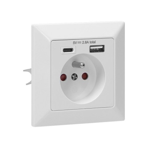 GNIAZDO POJEDYNCZE 2P+Z USB-A + USB-C WYJŚCIE ORNO GNIAZDO POJEDYNCZE 2P+Z USB-A + USB-C WYJŚCIE ORNO