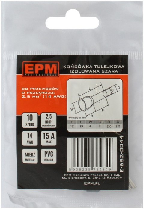 KOŃCÓWKA TULEJKOWA IZOLOWANA 2.5MM 10 SZTUK EPM KOŃCÓWKA TULEJKOWA IZOLOWANA 2.5MM 10 SZTUK EPM