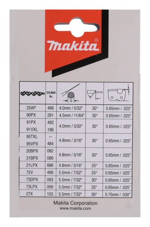 ŁAŃCUCH TNĄCY 40CM PODZIAŁKA 3/8'' SZER. ROWKA 1.1MM MAKITA ŁAŃCUCH TNĄCY 40CM PODZIAŁKA 3/8'' SZER. ROWKA 1.1MM MAKITA