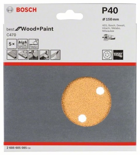 PAPIER ŚCIERNY D150 G40 5PC. BOSCH PAPIER ŚCIERNY D150 G40 5PC. BOSCH