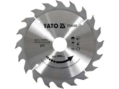 TARCZA WIDIOWA DO DREWNA 190*20T*30MM YATO